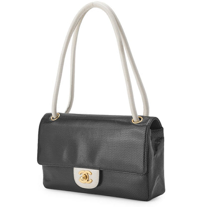 CHANEL Shoulder Bag, Punching, Leather, Black, Gold-Tone Hardware, Pre-Owned - Vintage La Charme