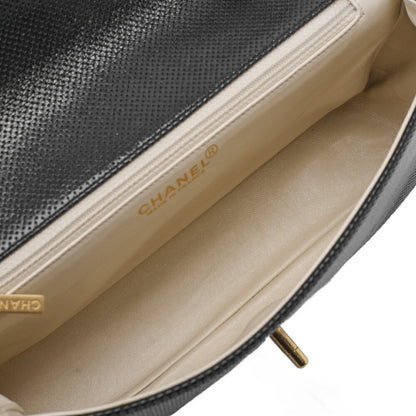 CHANEL Shoulder Bag, Punching, Leather, Black, Gold-Tone Hardware, Pre-Owned - Vintage La Charme