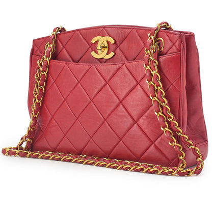 CHANEL Shoulder Bag Matelasse Deca Coco Turn Lock Lambskin Red Gold-Tone Hardware Pre-Owned - Vintage La Charme