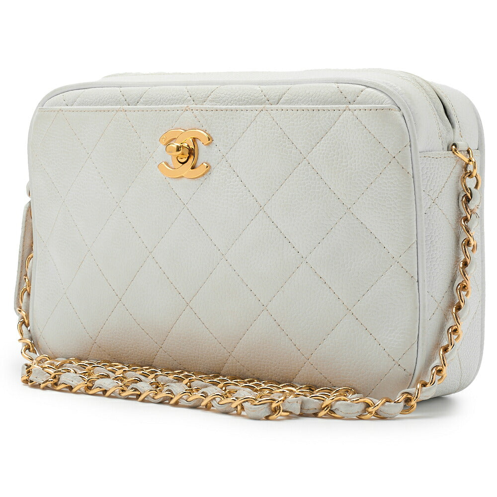 CHANEL Shoulder Bag Matelasse Turn Lock Chain Shoulder Caviar Skin White Gold-Tone Hardware Pre-Owned - Vintage La Charme