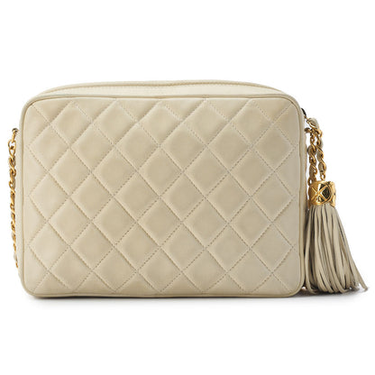 CHANEL Shoulder Bag, Matelasse, Fringe Chain Shoulder, Lambskin, Ivory, Gold-Tone Hardware, Pre-Owned - Vintage La Charme
