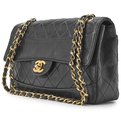 CHANEL Shoulder Bag, Matelasse Turn Lock Design, Lambskin, Black, Gold-Tone Hardware, Pre-Owned - Vintage La Charme