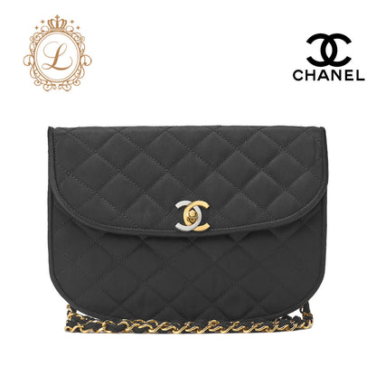 CHANEL Shoulder Bag, Matelasse, Chain Shoulder, Satin, Black, Gold-Tone Hardware, Pre-Owned - Vintage La Charme