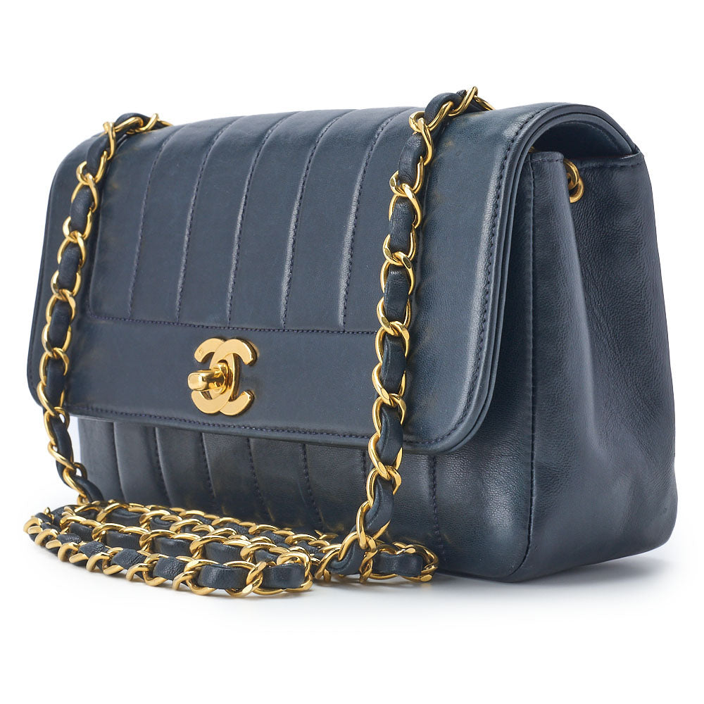 CHANEL Shoulder Bag, Mademoiselle Turn Lock, Chain Shoulder, Lambskin, Navy, Gold-Tone Hardware, Pre-Owned - Vintage La Charme