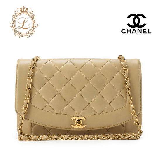 CHANEL Diana Flap Chain Shoulder Bag, Lambskin, Beige, Gold-Tone Hardware, Pre-Owned - Vintage La Charme