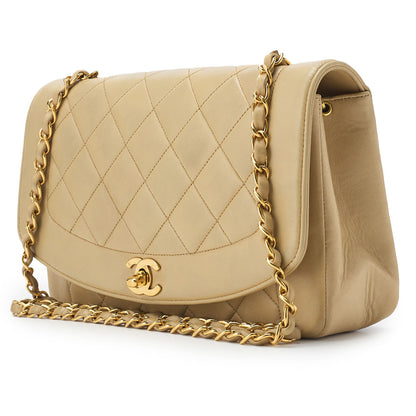 CHANEL Diana Flap Chain Shoulder Bag, Lambskin, Beige, Gold-Tone Hardware, Pre-Owned - Vintage La Charme