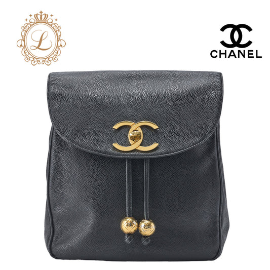 CHANEL Chain Backpack Bag, Coco Turn Lock, Caviar Skin, Black, Gold-Tone Hardware, Pre-Owned - Vintage La Charme