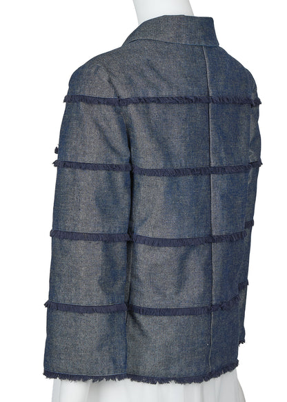 CHANEL Denim Jacket, Coco Button Fringe, Cotton Blend, Blue, Silver-Tone Hardware, Pre-Owned - Vintage La Charme