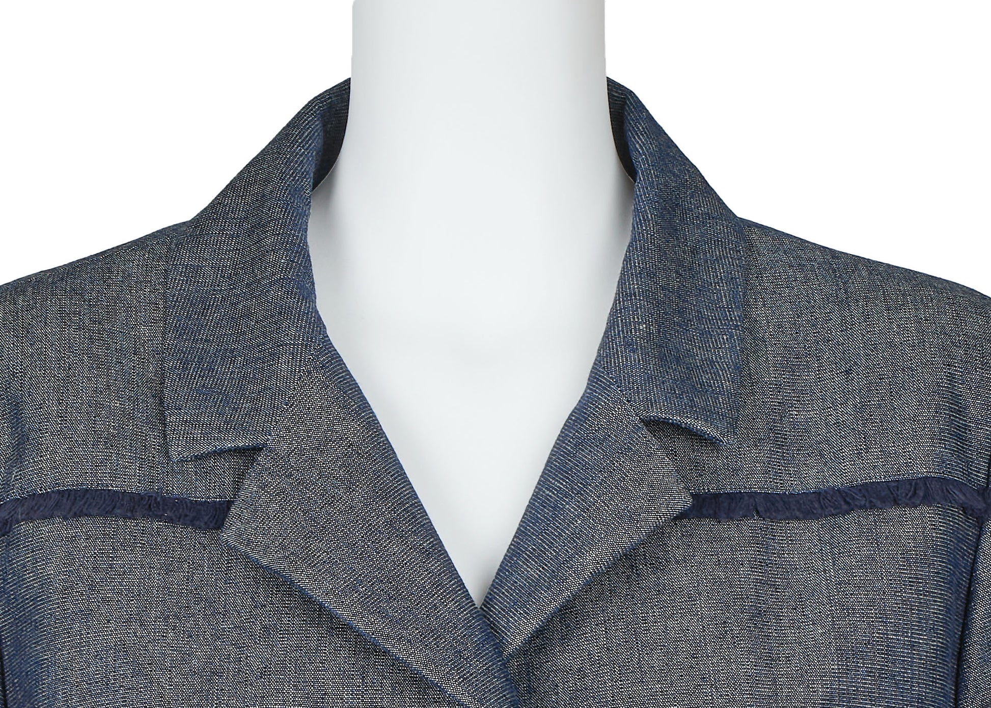 CHANEL Denim Jacket, Coco Button Fringe, Cotton Blend, Blue, Silver-Tone Hardware, Pre-Owned - Vintage La Charme