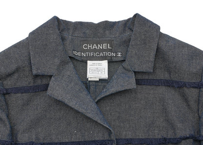 CHANEL Denim Jacket, Coco Button Fringe, Cotton Blend, Blue, Silver-Tone Hardware, Pre-Owned - Vintage La Charme