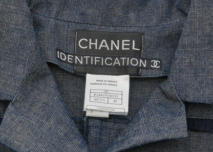 CHANEL Denim Jacket, Coco Button Fringe, Cotton Blend, Blue, Silver-Tone Hardware, Pre-Owned - Vintage La Charme