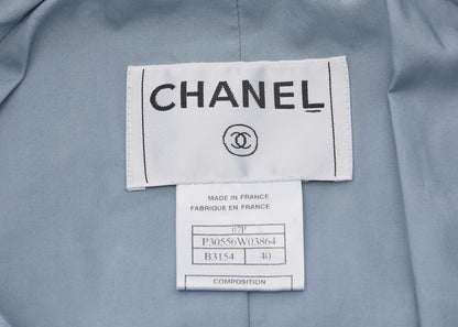 Chanel Jacket, Long Sleeve, Tweed Denim, Cotton, Blue, Gold-Tone Hardware, Pre-Owned - Vintage La Charme