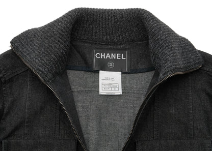 CHANEL Jacket, Knit Denim, Coco Button, Cotton Blend, Black, Silver-Tone Hardware, Pre-Owned - Vintage La Charme
