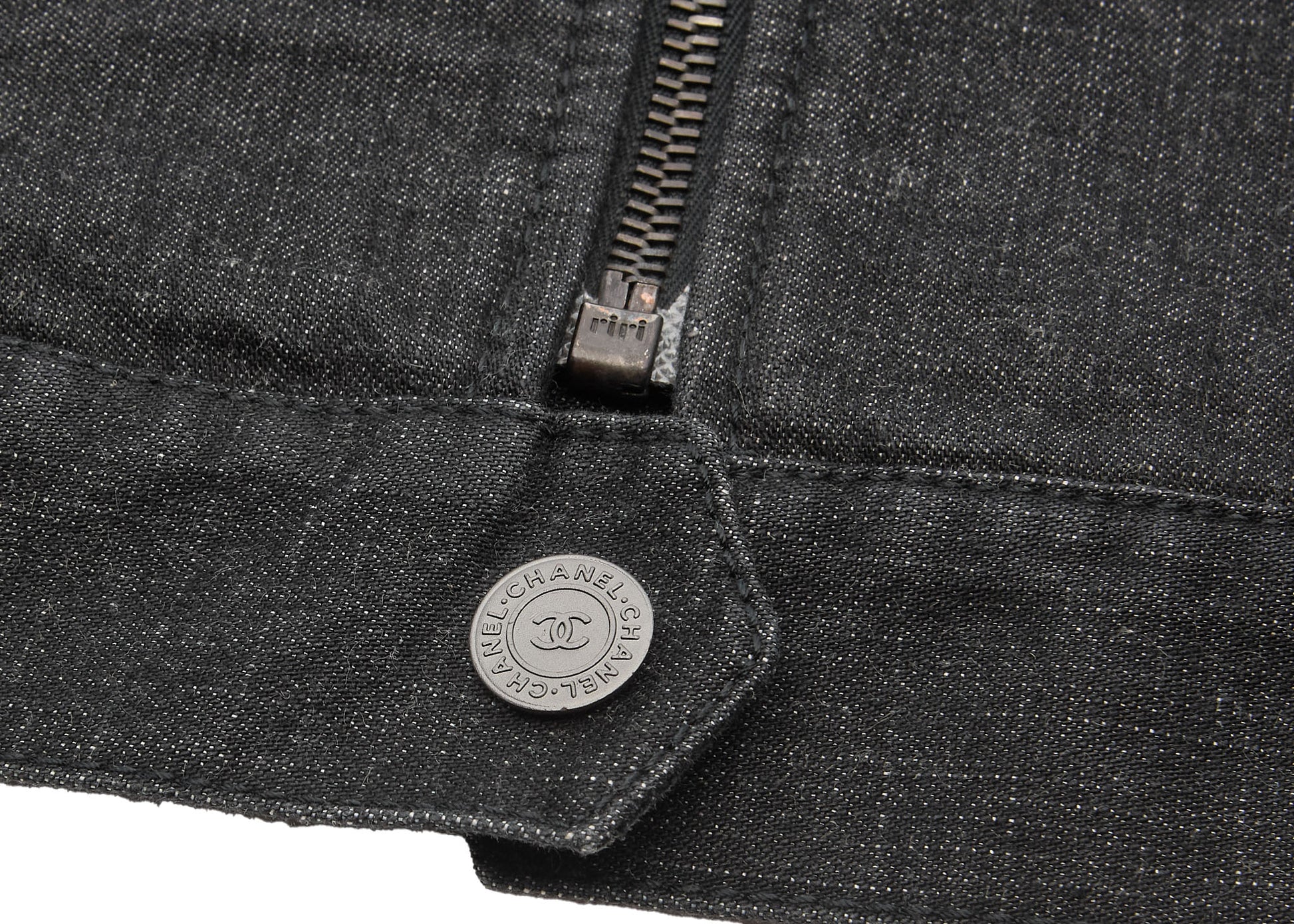 CHANEL Jacket, Knit Denim, Coco Button, Cotton Blend, Black, Silver-Tone Hardware, Pre-Owned - Vintage La Charme