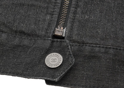 CHANEL Jacket, Knit Denim, Coco Button, Cotton Blend, Black, Silver-Tone Hardware, Pre-Owned - Vintage La Charme