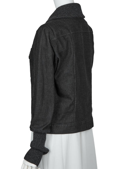 CHANEL Jacket, Knit Denim, Coco Button, Cotton Blend, Black, Silver-Tone Hardware, Pre-Owned - Vintage La Charme