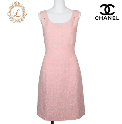 CHANEL Sleeveless Dress, Coco Button, Wool Nylon Blend, Pink, Pre-Owned - Vintage La Charme