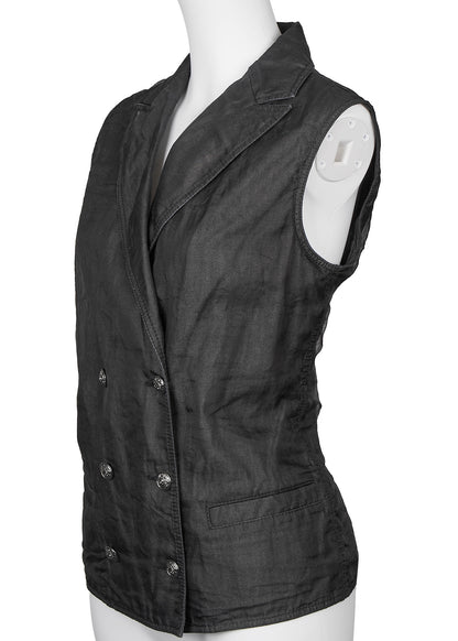 CHANEL Vest, Coco Button, Sleeveless, Black, Silver-Tone Hardware, Pre-Owned - Vintage La Charme