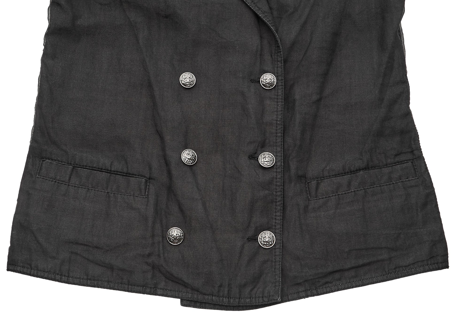 CHANEL Vest, Coco Button, Sleeveless, Black, Silver-Tone Hardware, Pre-Owned - Vintage La Charme
