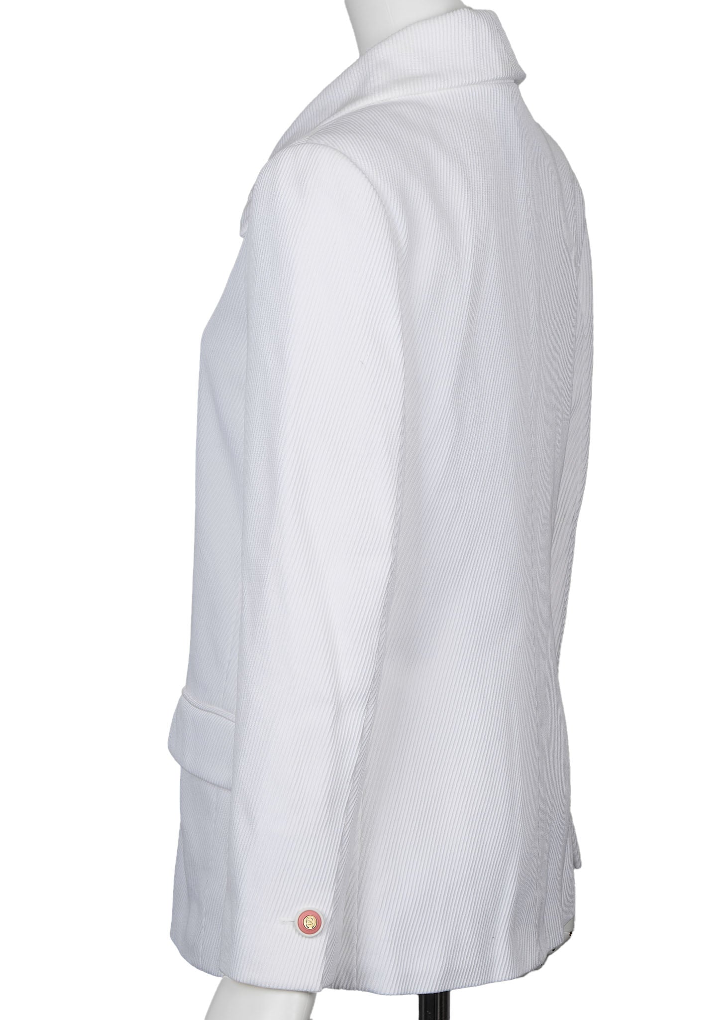 CHANEL Jacket, Coco Button, Long Sleeve, Cotton, White, Gold-Tone Hardware, Pre-Owned - Vintage La Charme