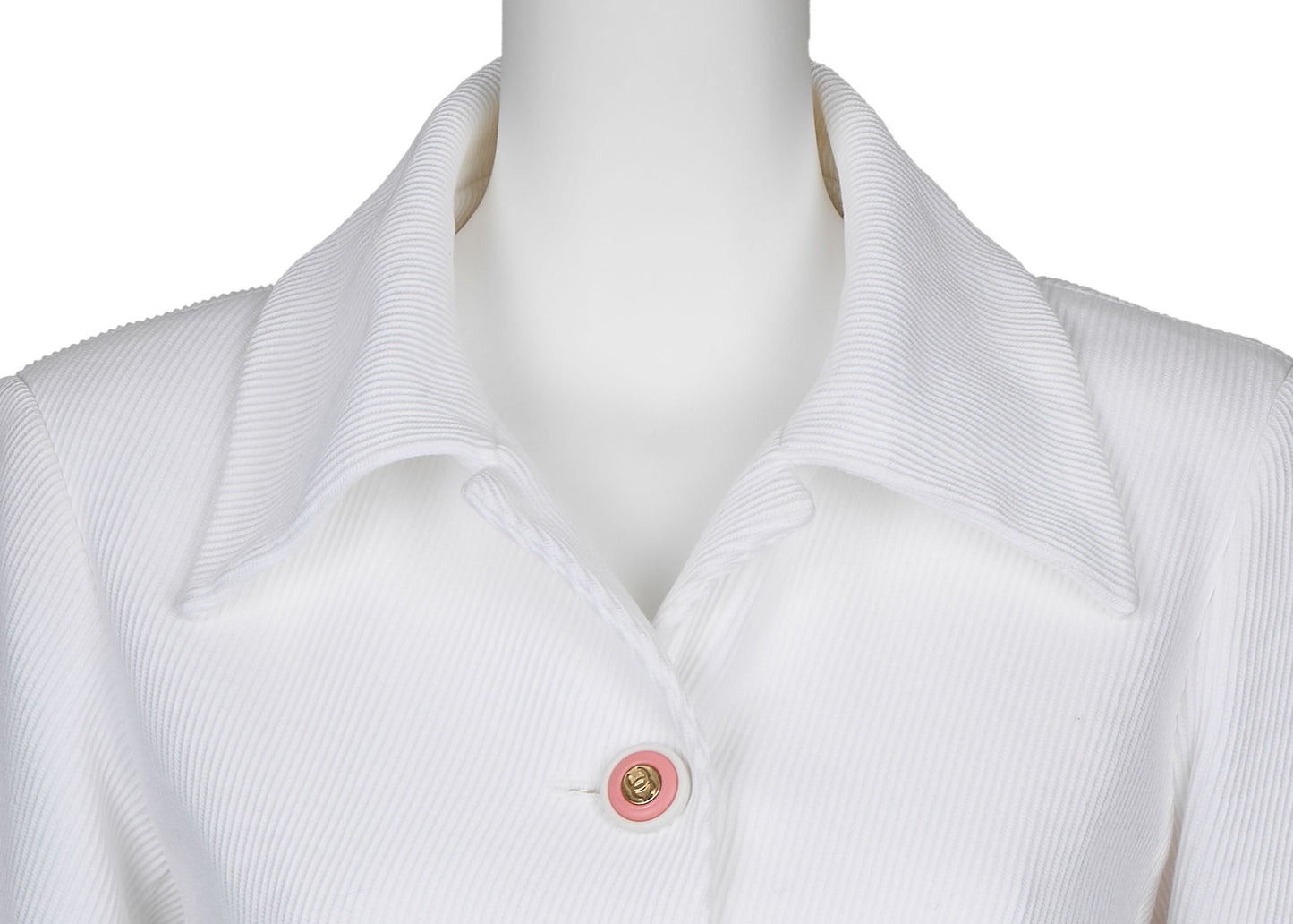 CHANEL Jacket, Coco Button, Long Sleeve, Cotton, White, Gold-Tone Hardware, Pre-Owned - Vintage La Charme