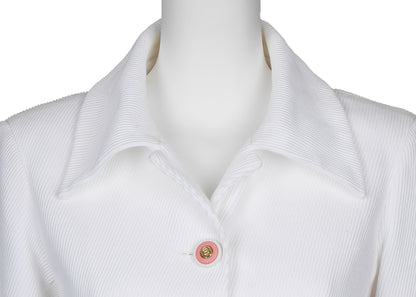 CHANEL Jacket, Coco Button, Long Sleeve, Cotton, White, Gold-Tone Hardware, Pre-Owned - Vintage La Charme