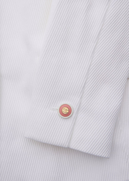 CHANEL Jacket, Coco Button, Long Sleeve, Cotton, White, Gold-Tone Hardware, Pre-Owned - Vintage La Charme