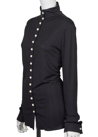 Chanel Long Sleeve T-Shirt, High Neck, Cut-and-Sew, Silk Blend, Black, Silver-Tone Hardware, Pre-Owned - Vintage La Charme