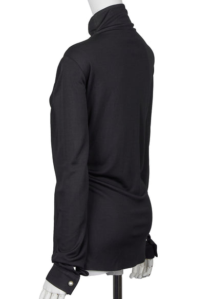 Chanel Long Sleeve T-Shirt, High Neck, Cut-and-Sew, Silk Blend, Black, Silver-Tone Hardware, Pre-Owned - Vintage La Charme