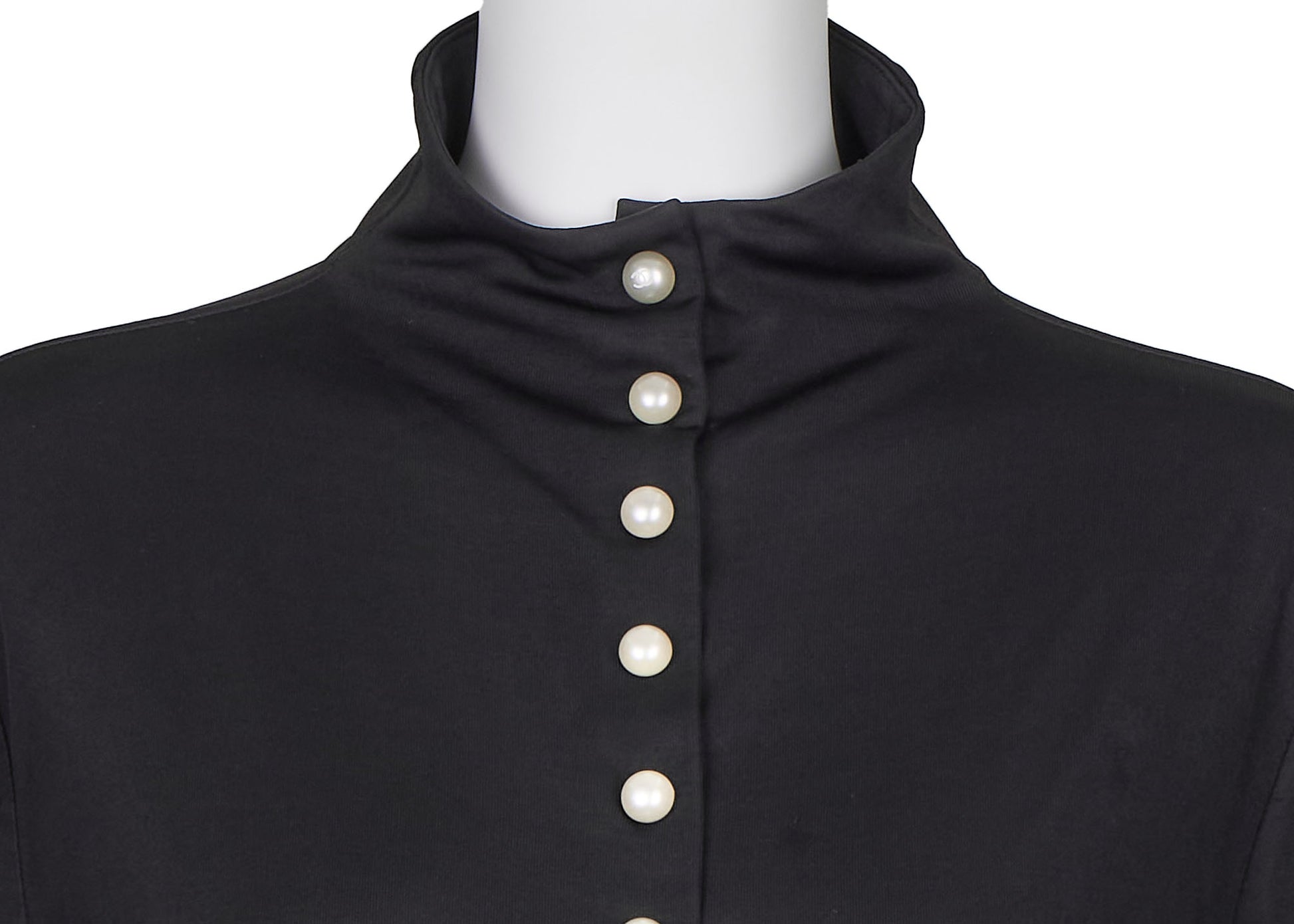 Chanel Long Sleeve T-Shirt, High Neck, Cut-and-Sew, Silk Blend, Black, Silver-Tone Hardware, Pre-Owned - Vintage La Charme