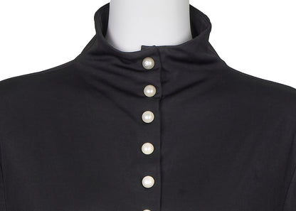 Chanel Long Sleeve T-Shirt, High Neck, Cut-and-Sew, Silk Blend, Black, Silver-Tone Hardware, Pre-Owned - Vintage La Charme