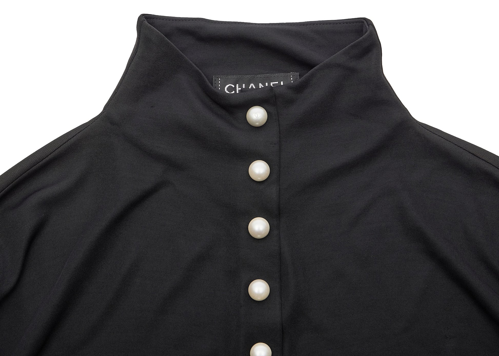 Chanel Long Sleeve T-Shirt, High Neck, Cut-and-Sew, Silk Blend, Black, Silver-Tone Hardware, Pre-Owned - Vintage La Charme