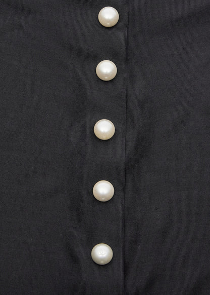 Chanel Long Sleeve T-Shirt, High Neck, Cut-and-Sew, Silk Blend, Black, Silver-Tone Hardware, Pre-Owned - Vintage La Charme