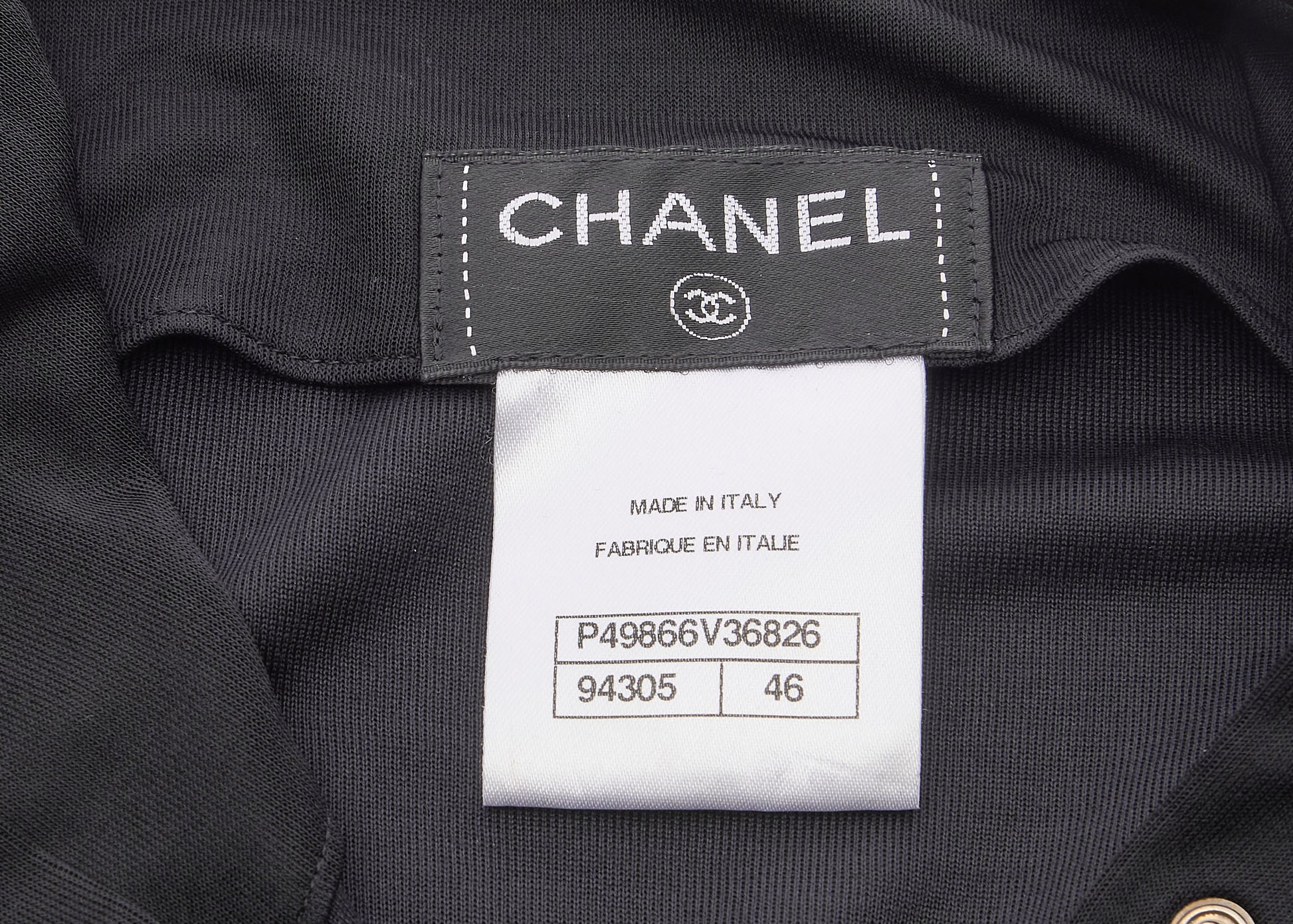 Chanel Long Sleeve T-Shirt, High Neck, Cut-and-Sew, Silk Blend, Black, Silver-Tone Hardware, Pre-Owned - Vintage La Charme