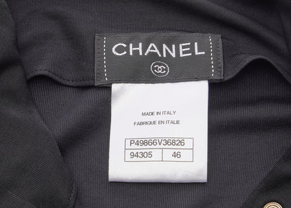 Chanel Long Sleeve T-Shirt, High Neck, Cut-and-Sew, Silk Blend, Black, Silver-Tone Hardware, Pre-Owned - Vintage La Charme