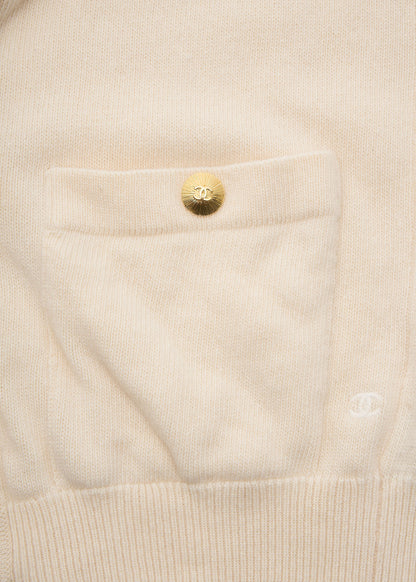 CHANEL Cardigan, Coco Mark, Long Sleeve, Cashmere, Beige, Gold-Tone Hardware, Pre-Owned - Vintage La Charme