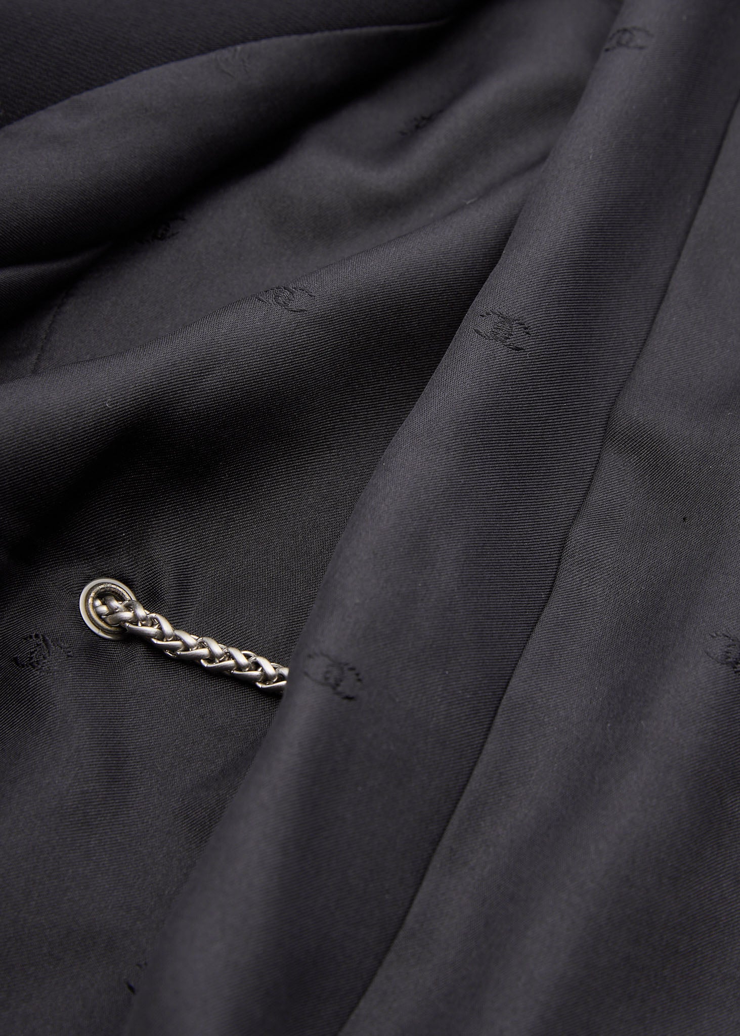 CHANEL Waist Chain Jacket, No Collar, Wool, Black, Gold-Tone Hardware, Pre-Owned - Vintage La Charme