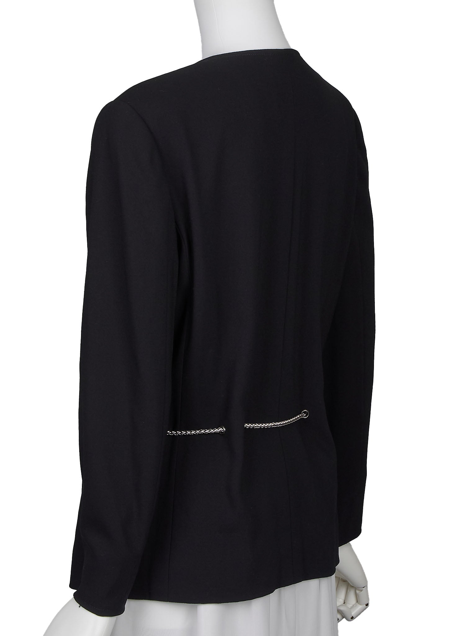 CHANEL Waist Chain Jacket, No Collar, Wool, Black, Gold-Tone Hardware, Pre-Owned - Vintage La Charme