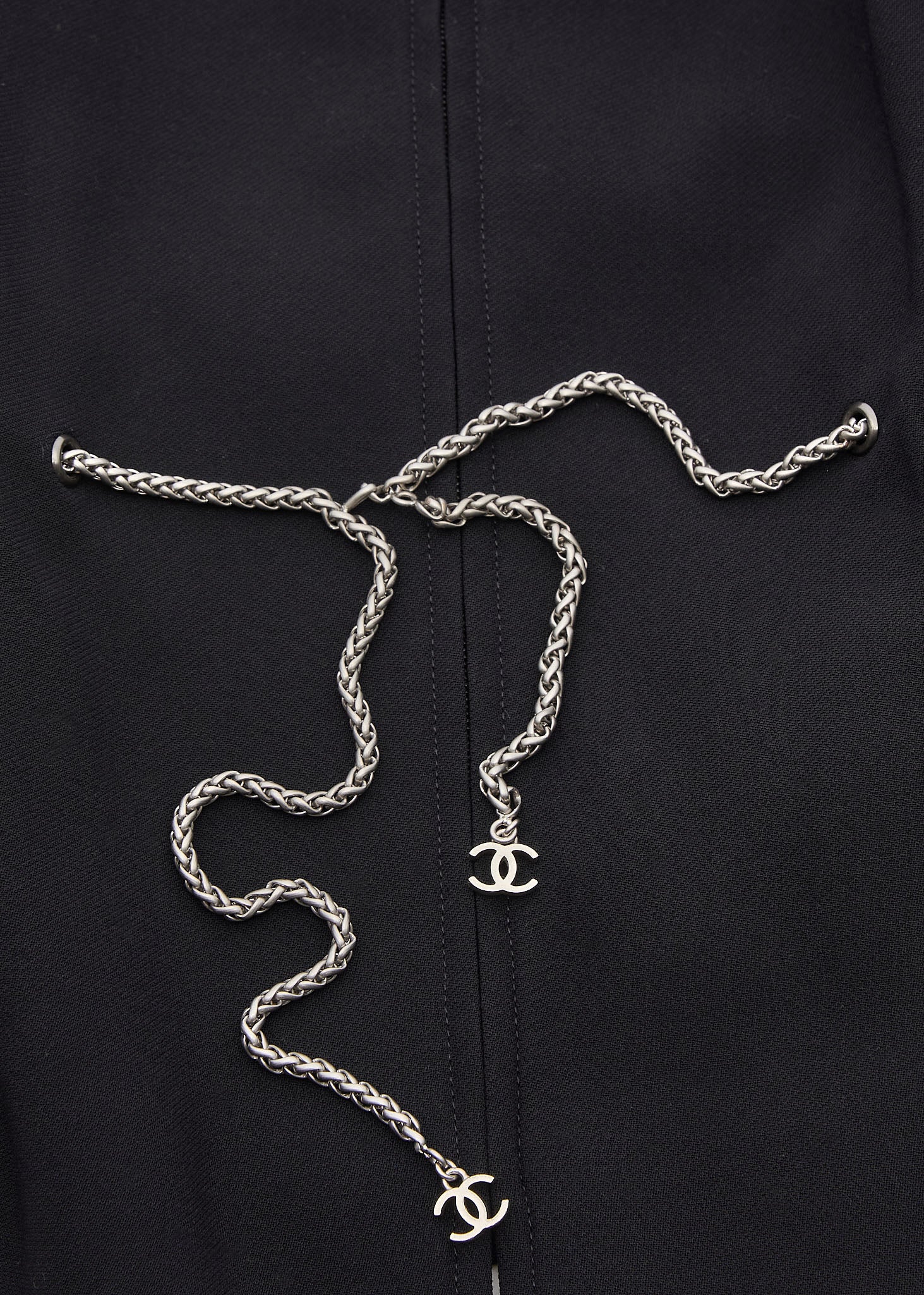 CHANEL Waist Chain Jacket, No Collar, Wool, Black, Gold-Tone Hardware, Pre-Owned - Vintage La Charme