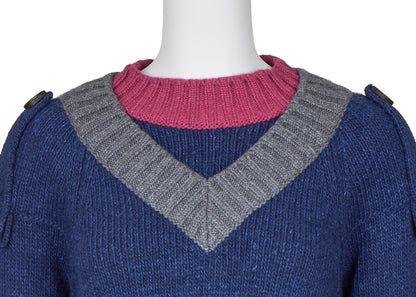 CHANEL Knit Sweater, Coco Button, Cashmere Silk Wool Blend, Navy, Gold-Tone Hardware, Pre-Owned - Vintage La Charme