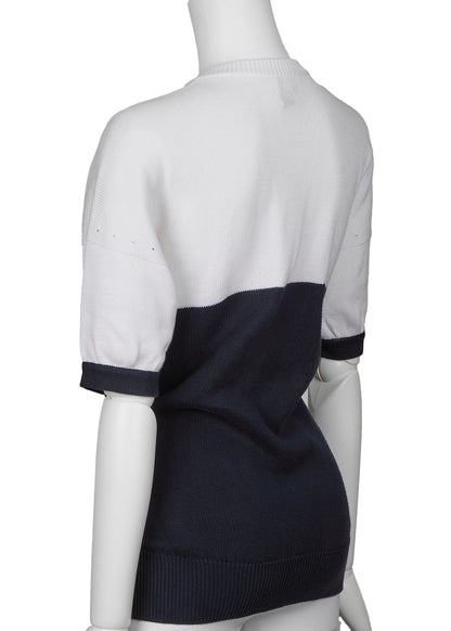 CHANEL Knit T-Shirt, Coco Button, Short Sleeve, Cotton, Navy, Silver-Tone Hardware, Pre-Owned - Vintage La Charme