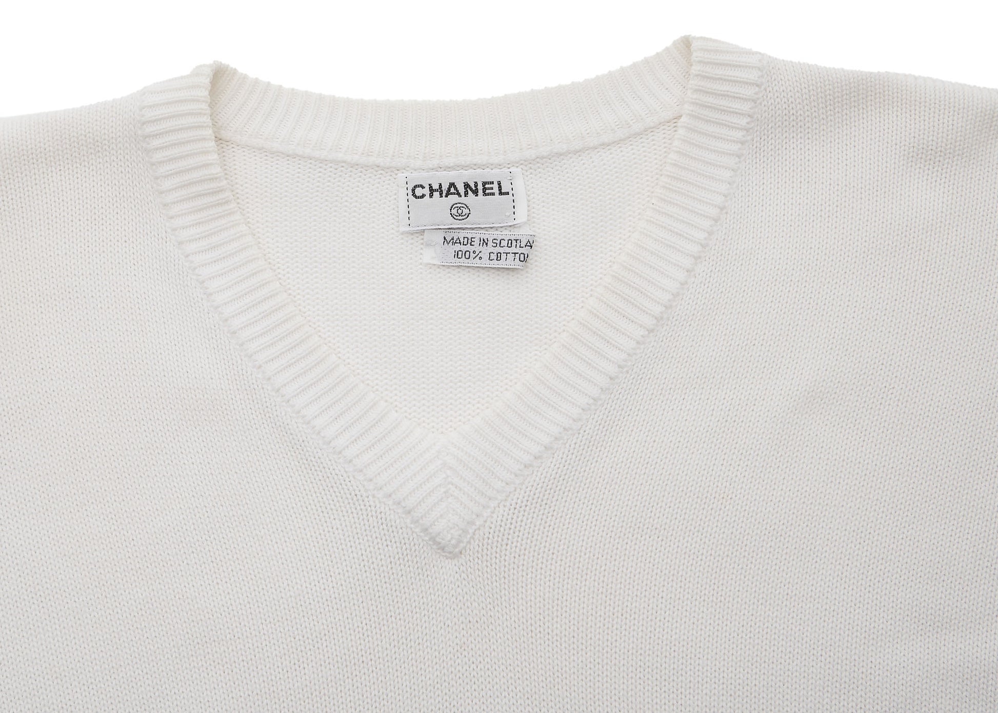 CHANEL Knit T-Shirt, Coco Button, Short Sleeve, Cotton, Navy, Silver-Tone Hardware, Pre-Owned - Vintage La Charme