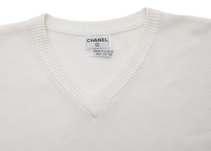 CHANEL Knit T-Shirt, Coco Button, Short Sleeve, Cotton, Navy, Silver-Tone Hardware, Pre-Owned - Vintage La Charme