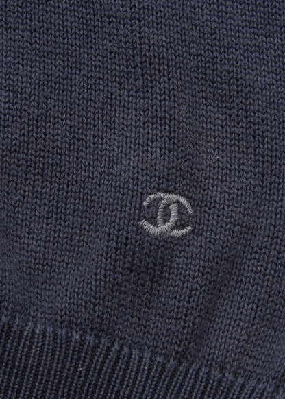 CHANEL Knit T-Shirt, Coco Button, Short Sleeve, Cotton, Navy, Silver-Tone Hardware, Pre-Owned - Vintage La Charme