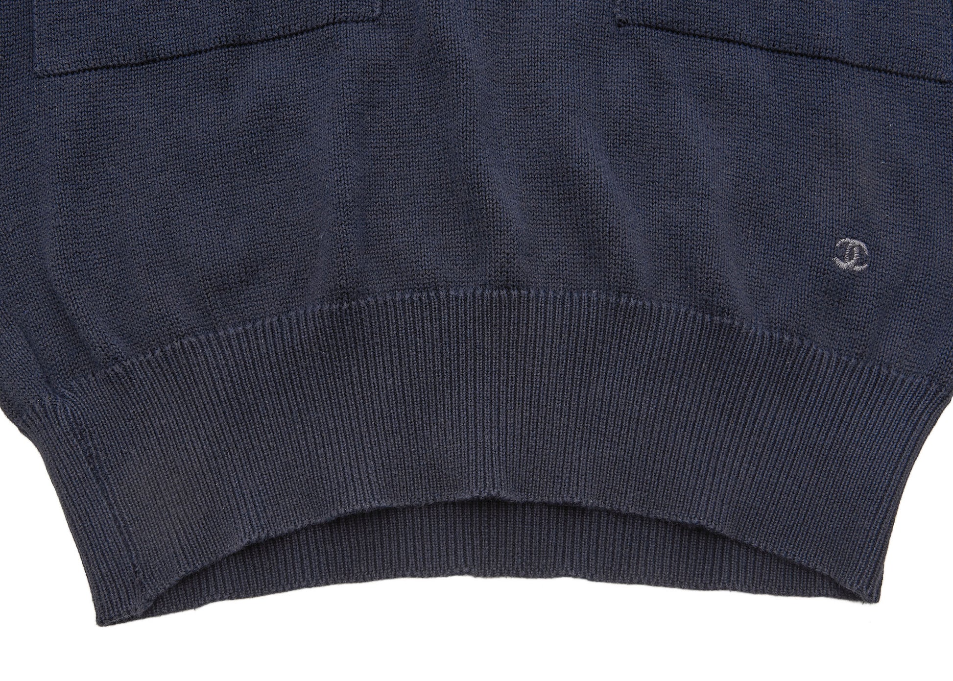 CHANEL Knit T-Shirt, Coco Button, Short Sleeve, Cotton, Navy, Silver-Tone Hardware, Pre-Owned - Vintage La Charme
