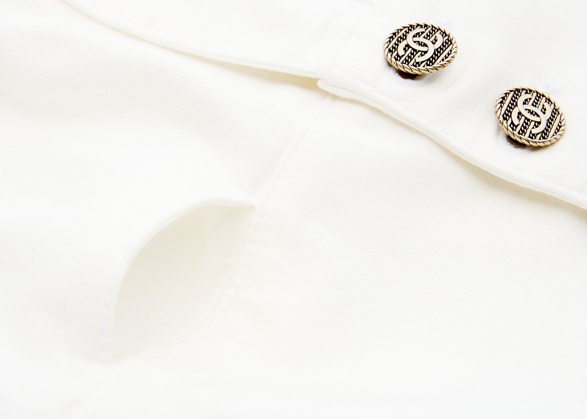 Chanel Wide Pants, Coco Button, Cotton, White, Pre-Owned - Vintage La Charme