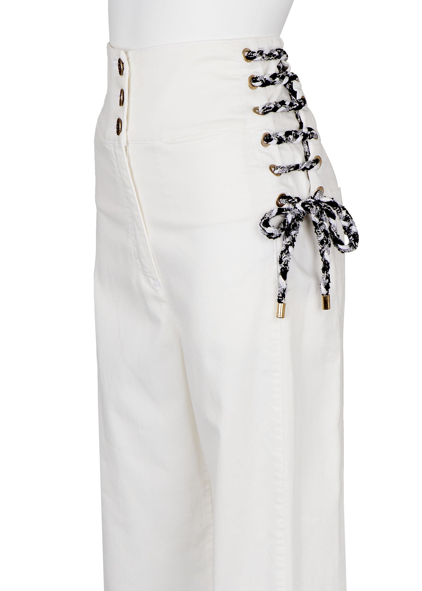 Chanel Wide Pants, Coco Button, Cotton, White, Pre-Owned - Vintage La Charme