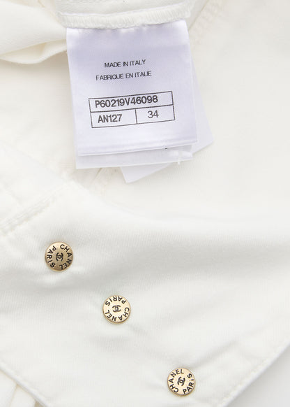 Chanel Wide Pants, Coco Button, Cotton, White, Pre-Owned - Vintage La Charme