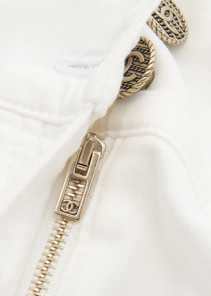 Chanel Wide Pants, Coco Button, Cotton, White, Pre-Owned - Vintage La Charme