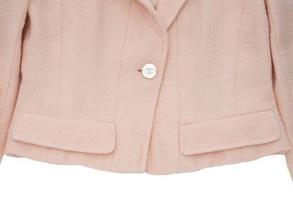 CHANEL Jacket Skirt Set, Coco Button, Wool Blend, Pink, Gold-Tone Hardware, Pre-Owned - Vintage La Charme